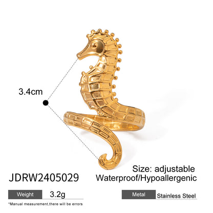 Ocean 18K Gold Stainless Steel Seahorse Opening Ring