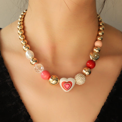 Fashion Original Design Heart Peach Pearl Combination Bracelet Suit