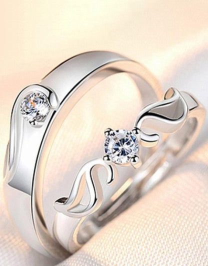 Set Of 2 Silver-Plated -Studded Adjustable Finger Rings