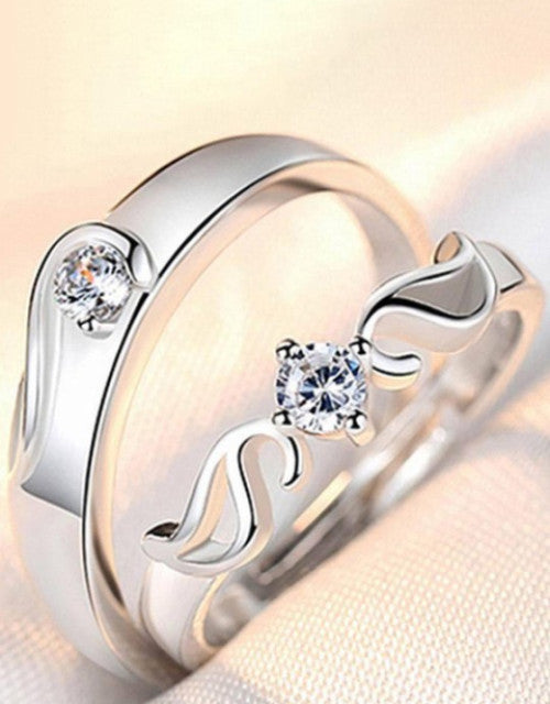 Set Of 2 Silver-Plated -Studded Adjustable Finger Rings