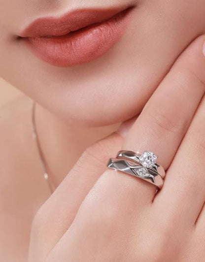 Uniqon Silver Color Stainless Steel Crystal Nug Diamond Stone Romantic Couple Finger Rings